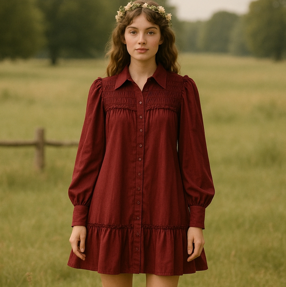 Moodie Burgundy Long Sleeve Dress